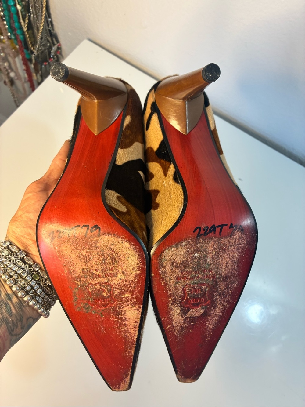 VTG STUART WEITZMAN 10B Women's Camouflage Pointed-Toe High Heels - Brown/Black - Picture 9 of 15